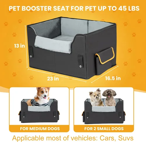 Vista 2 de Asiento elevado de coche para perros pequeños, asiento elevado para perros y mascotas, cama transportadora de viaje para automóvil con correas