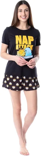 Vista 5 de Nickelodeon Garfield - Conjunto de pijama corto para mujer, diseño de ataque para siesta