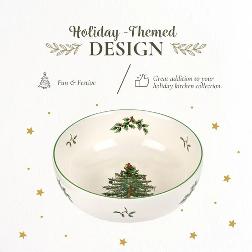 Vista 3 de Spode - Ensaladera Individual en Forma de Árbol de Navidad - 17.8 cm de Cerámica Avena, Ensalada, Sopa, Cereal, Desayuno, Tazón de Postre