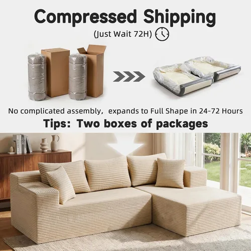Vista 7 de Bashaw Sofá modular de 108 pulgadas con diván, sofá sin hueso en forma de L, asiento profundo, tapizado, sin hueso, para sala de estar