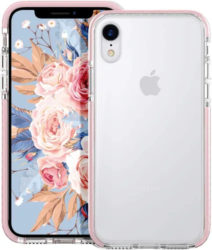 Vista 5 de MATEPROX Funda compatible con iPhone XR, transparente, delgada, antiamarilla, antiarañazos, a prueba de golpes, para iPhone XR de 6.1 pulgadas (rosa)