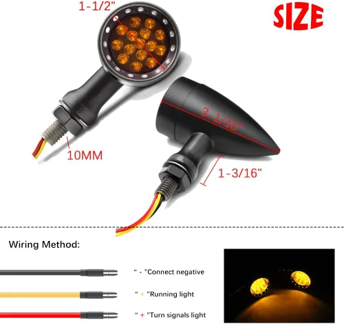 Vista 6 de Dreamizer Señales de giro de motocicleta en forma de bala con luces LED, lámpara indicadora de aleación de aluminio para Cafe Racer Bobber Shadow
