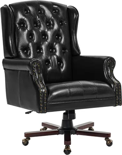 Vista 3 de ECOTOUGE Silla de escritorio ejecutiva mejorada 2026, silla de oficina en casa con respaldo de alas de cuero con ribete de cabeza de clavos y Azul