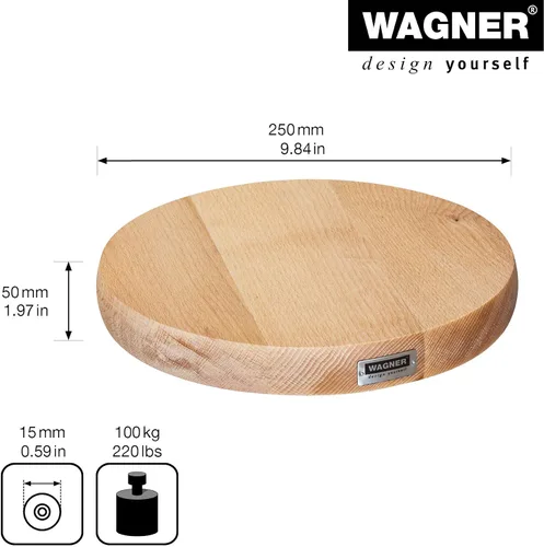 Vista 3 de WAGNER Plant Caddy Madera de Haya Nature - Ø 9.84 x 1.97 in - Organizador de flores para uso en interiores, soporte para plantas hecho de madera