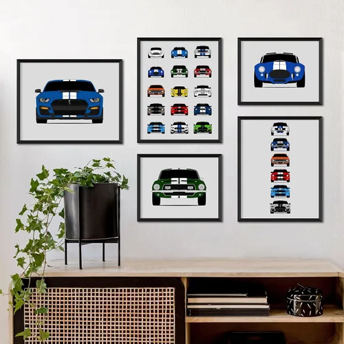 Vista 3 de Custom Car Posters Póster hecho a mano compatible con Shelby Evolution Print Wall Art Décor Best of Shelby Generations, multicolor, 8 x 10 pulgadas