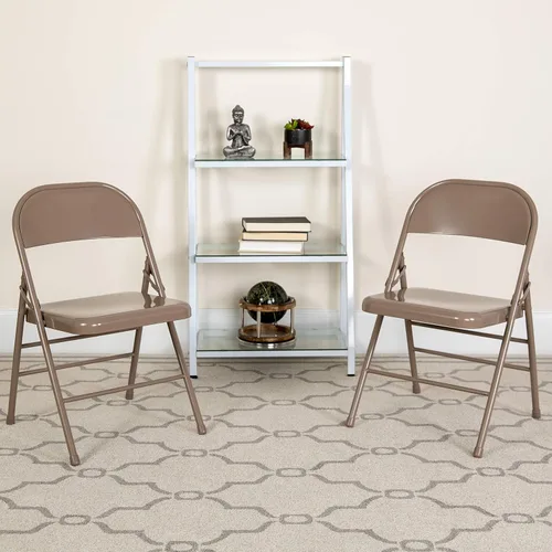 Vista 2 de Flash Furniture Serie Hércules Silla plegable de metal de triple soporte y doble bisagra - beige