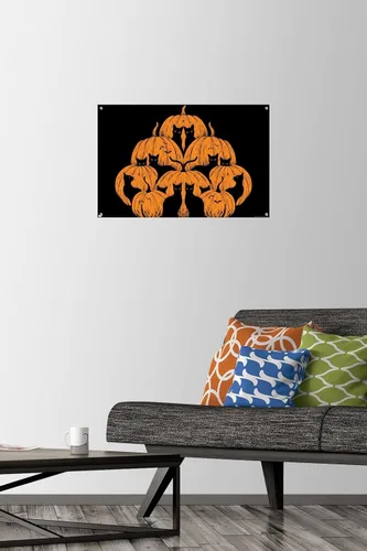 Vista 2 de Trends International Episodic Drawing - Pumpkin Cat Wall Poster, 14.72" x 22.37", Premium Poster & Push Pin Bundle