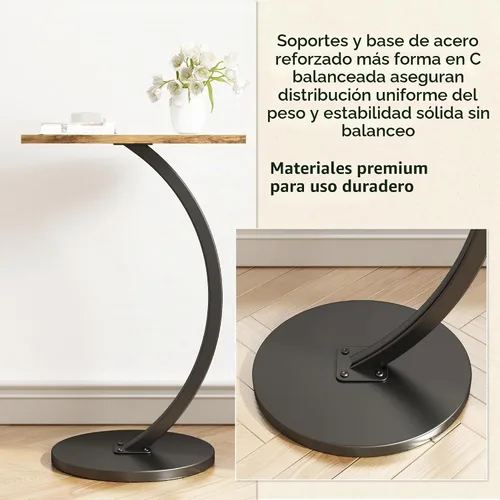 Vista 5 de Mesa auxiliar en forma de C, mesas auxiliares redondas pequeñas con marco de metal para sofá, cama, sofá, bandeja de TV, mesas para sala de estar