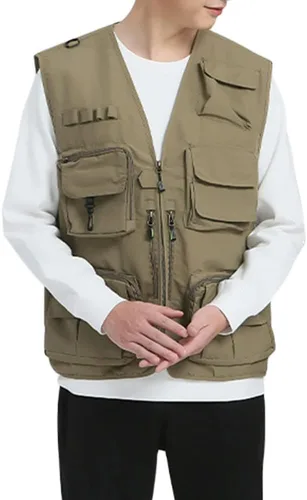 Vista 2 de Pishon - Chaleco de pesca para hombre de verano al aire libre, de secado rápido, informal, ligero, con varios bolsillos
