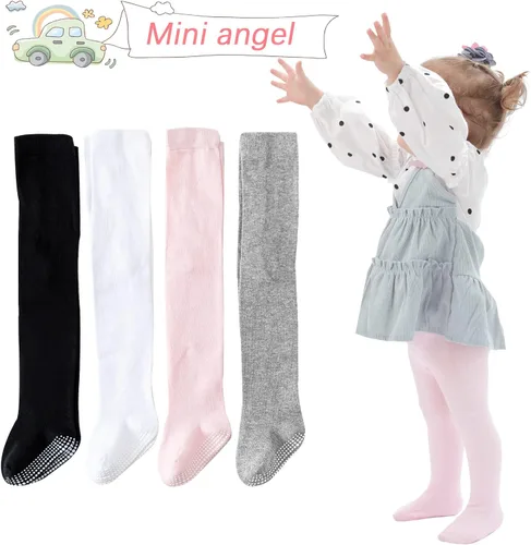 Vista 6 de Mini angel Mallas de bebé antideslizantes para niña, mallas lisascon aspecto de zapato, mallas sin costuras, mallas de algodón cálidas