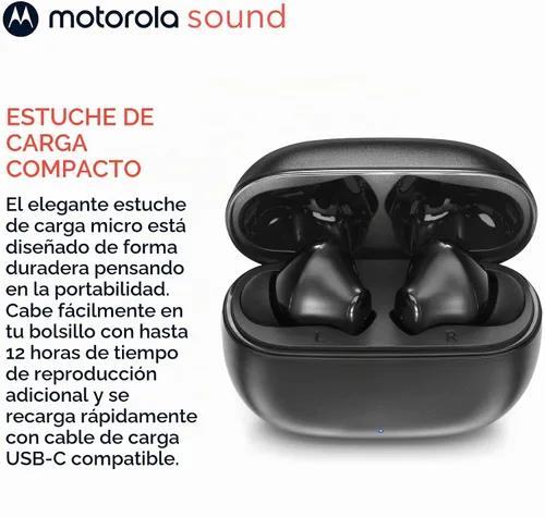 Vista 6 de Motorola Sound Moto Buds 125 True Wireless Earbuds, IPX5, impermeables, a prueba de sudor, control táctil, con micrófono de cancelación de ruido