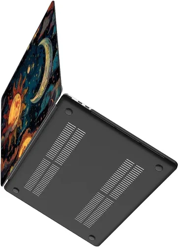 Vista 3 de para MacBook Air de 13 Pulgadas, Funda Negra con Patrón de Sol y Luna Brillando en Contraste Versión 2011-2017 de A1466/A1369 Carcasa Rígida