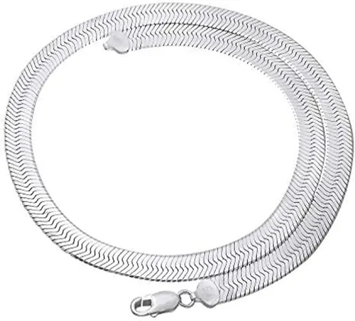 Vista 2 de Verona Jewelers Collar de plata de ley de 0.217in, flexible, cadena mágica de serpiente plana, cadena plana lisa para hombres y mujeres