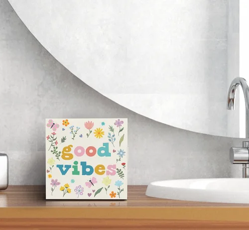 Vista 6 de SRADMO Letrero de madera con diseño floral bohemio, decoración de escritorio, decoración motivacional de oficina, tema inspirador positivo, caja