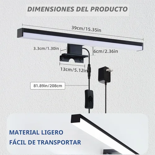 Vista 3 de Lámparas de baño enchufables de 15 pulgadas, barra de luces