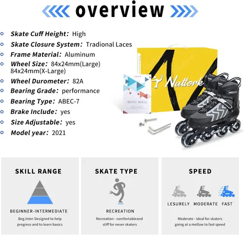 Vista 5 de Patines en línea Nattork ajustables para adultos y adolescentes, patines con cuchillas para interior y exterior para niños, principiantes