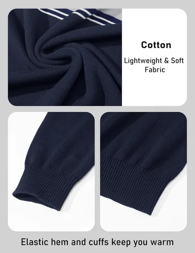 Vista 30 de MAGCOMSEN Suéteres de algodón con cremallera de 1/4 para hombre, suéter tipo polo, a rayas, para otoño e invierno, sudaderas cálidas