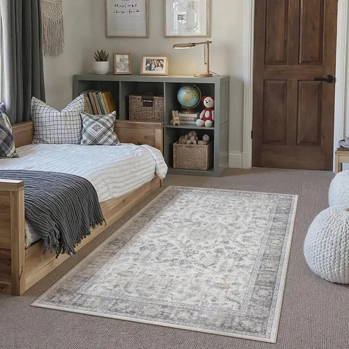 Vista 52 de PureCozy Alfombra de área beige de 2 x 3 pulgadas, lavable, vintage, pequeña, para entrada, cocina, suave, retro, floral, de pelo bajo, tapete