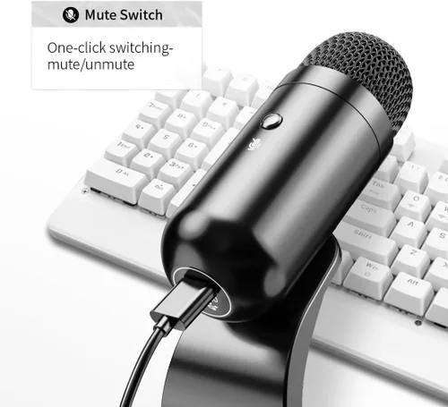 Vista 4 de LIANGSTAR Micrófono de Computadora USB, Micrófono de Escritorio para Podcast con Botón de Silencio para Grabación y Transmisión, Condenser