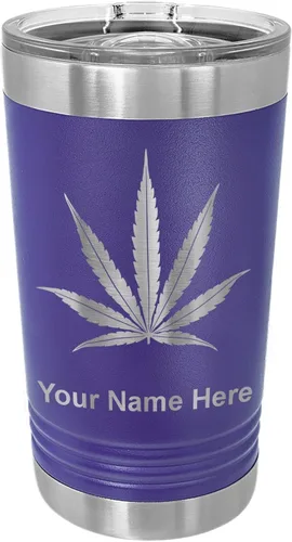 Vista 16 de LaserGram Vaso de pinta aislado al vacío de 16 onzas, hoja de marihuana, grabado personalizado incluido (negro)