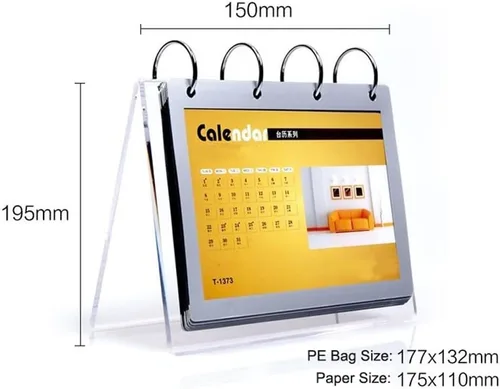 Vista 3 de Organizador de calendario acrílico, soporte de menú para fotos, escritorio de mesa, álbum abatible con pantalla de bolsillo de PVC, fotos
