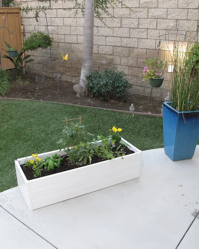 Vista 6 de NuVue Products 26005 - Cama de jardín con terraza al aire libre para cultivar plantas y flores comestibles, caja elevada con panel de veta de madera