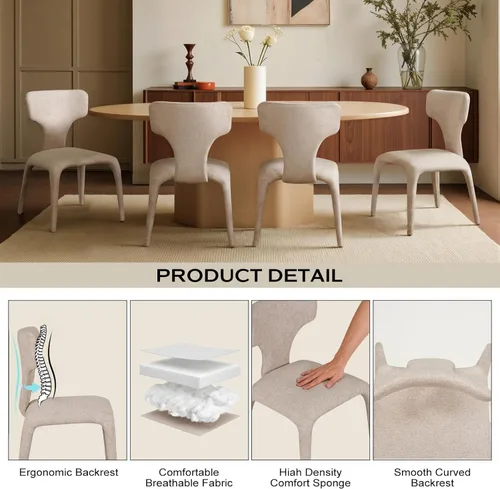 Vista 3 de Sillones decorativos tapizados beige con respaldo curvado minimalista moderno de 2 piezas Diseño ergonómico para sala de estar, estudio