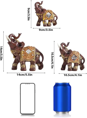 Vista 2 de HEEPDD JMonda - Estatua de elefante Feng Shui, figura de resina con tronco para decoración de oficina en casa, inauguración de la casa, pequeña