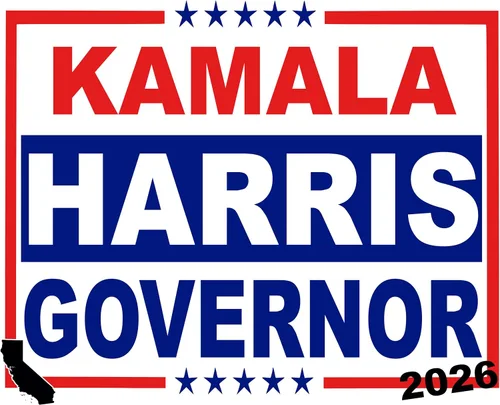 Vista 2 de Kamala Harris California Governor 2026 - Letrero de patio rojo, blanco y azul con estaca de metal en H