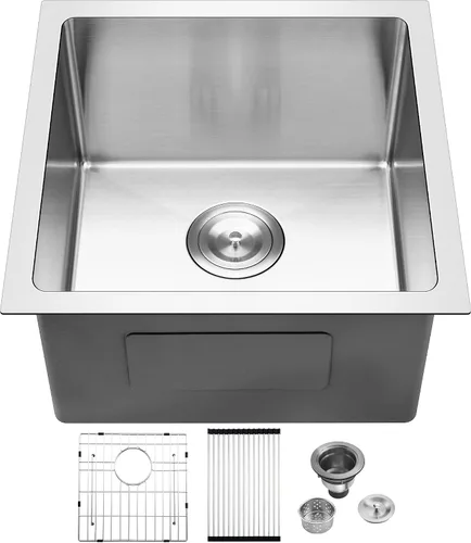 Vista 10 de Fregadero de Bar - PEPO Fregadero de Cocina Bajo Encimera de 13 x 15 Pulgadas, Fregadero de Cocina Pequeño de Una Sola Cubeta de Acero Inoxidable