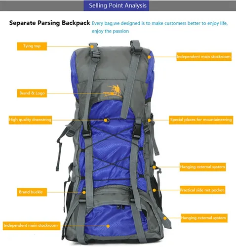 Vista 7 de Bseash Mochila impermeable de 60L con marco interno para senderismo, camping, con cubierta para lluvia, mochila grande para viajes al aire libre