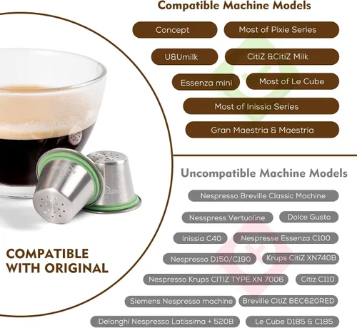 Vista 4 de RECAPS cápsulas de Nespresso reutilizables, vainas rellenables de acero inoxidable para máquinas Nespresso (compatibles con la línea original)