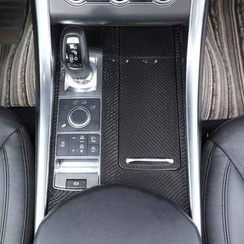 Vista 9 de YIWANG Cubierta de panel de consola central de coche de fibra de carbono real, 3 piezas para Land Rover Range Rover Sport 2014-2017 Auto Accesorios