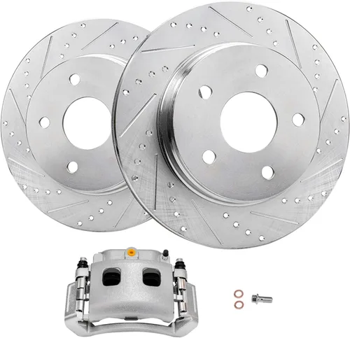 Vista 130 de Detroit Axle - Rotores de freno delanteros perforados y ranurados + repuesto de pinza de freno lateral del conductor para Honda Odyssey Acura MDX