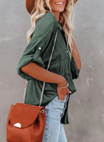 Vista 4 de Astylish Blusa ligera de manga enrollable para mujer, con botones, con bolsillo
