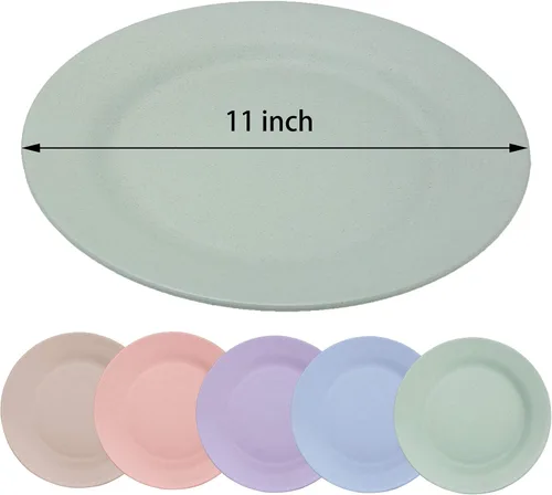 Vista 2 de 5 platos de paja de trigo de 11 pulgadas, platos reutilizables e irrompibles, aptos para lavavajillas y microondas, perfectos para platos de cena