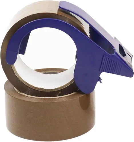 Vista 2 de Cinta de embalaje resistente, paquete de 2 con un dispensador, 2.4 mil, 1.88 pulgadas x 110 yardas, repuestos de cinta de embalaje para embalaje