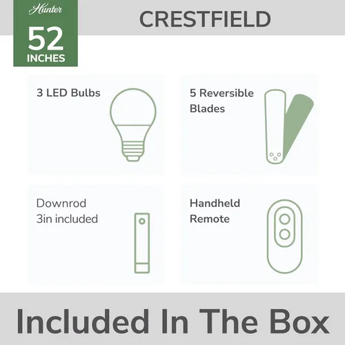 Vista 6 de Hunter Crestfield - Ventilador de techo para interiores, 5 aspas, 52 pulgadas, bronce noble with LED Lights and Remote Control, Standard Mount