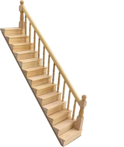 Vista 3 de Escaleras en miniatura a escala 1:12, muebles de casa de muñecas, pasamanos de madera, escalera sin pintar, accesorios para casa de muñecas