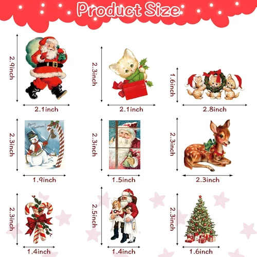 Vista 2 de K1tpde 50 calcomanías de vinilo vintage de Navidad, paquete de calcomanías de muñeco de nieve de Papá Noel para adolescentes, calcomanías