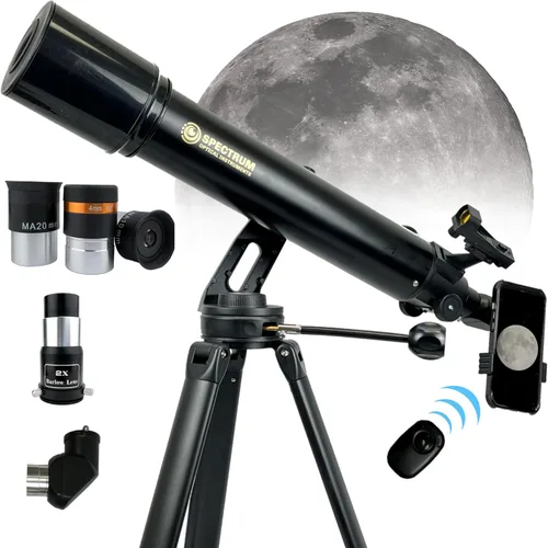 Vista 13 de Telescopio SpectrumOI para niños y adultos, regalo de astronomía, refractor de apertura de 2.362 in con bolsa de transporte y soporte para teléfono