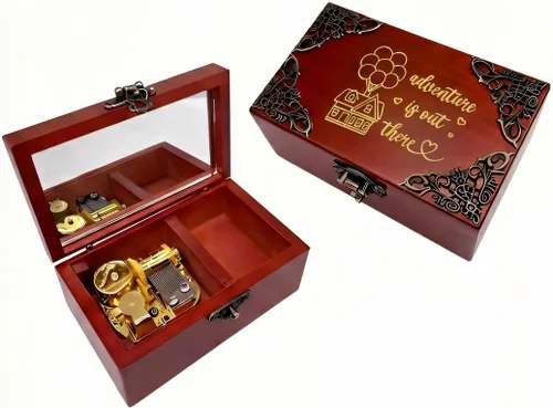 Vista 11 de Youtang You are My Sunshine - Caja de música de joyería con espejo, caja musical de madera grabada con láser, caja de música a cuerda, regalo