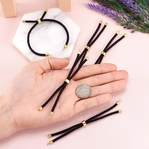 Vista 4 de 10 piezas de pulseras de cordón trenzado de nylon para hacer pulseras deslizantes ajustables con accesorios de latón dorado para accesorios de Negro