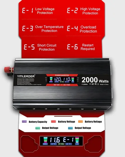 Vista 6 de Inversor de 2000 vatios de 12 V a 110 V/120 V, inversor de CC a CA de 2000 W con pantalla LCD inteligente, salidas de CA duales, puerto de carga USB