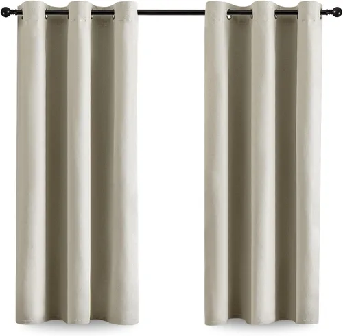 Vista 28 de DONREN Cortinas opacas completas para dormitorio, aislamiento térmico y reducción de ruido, cortinas de lino con ojales para sala de estar y Negro