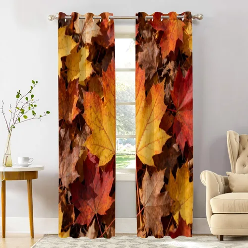 Vista 31 de Shrahala Orange Autumn Autumn Blackout Curtain Tiers, Fall Kitchen Valance Light Blocking Tier Drapes with Rod Pocket, 2 Pack 26 X 24 in