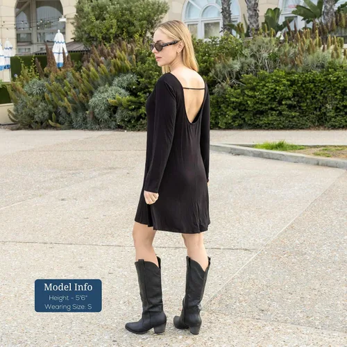 Vista 4 de Azules Vestido tipo túnica de manga larga para mujer, casual, cuello barco, con espalda redonda