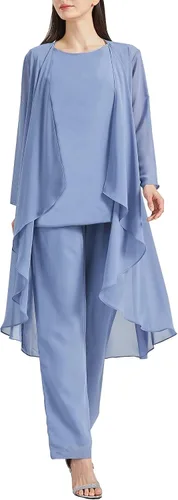 Vista 5 de Chiffon Mother of The Bride Pant Suits for Women 3 Piece Formal Dress with Jacket Long Evening Party Gown