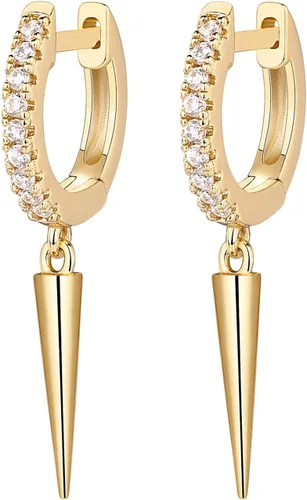 Vista 3 de PAVOI Aretes colgantes de plata de ley S925 chapados en oro de 14 quilates para mujer, diseño de estrella, cerradura, mariposa, luna, relámpago