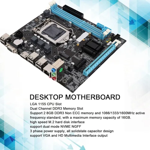 Vista 4 de H61 LGA1155 Placa base, DDR3 Micro ATX placa base de computadora para LGA1155 Socket I3 I5 I7, placa base para juegos para CPU serie, M.2 NVMe NGFF